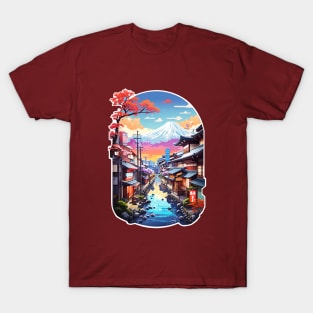 Japanese landscape with vintage T-Shirt